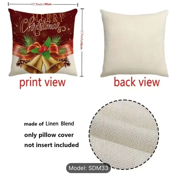 Christmas Pillowcases,17.7x17.7 Inch, Set Of 4, Pillow Inserts Not included B21 - Picture 3 of 5